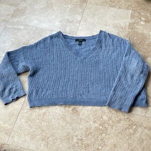Blue V-Neck Chenille Women's Sweater
